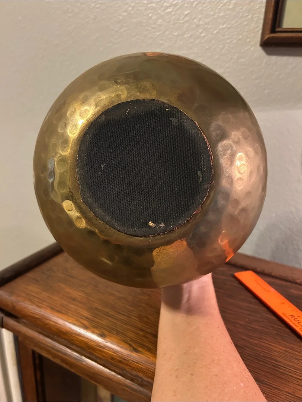Vtg Hammered Brass Bowl Round Mid Century Modern Decor Decorative Bowl Vase 7”x7